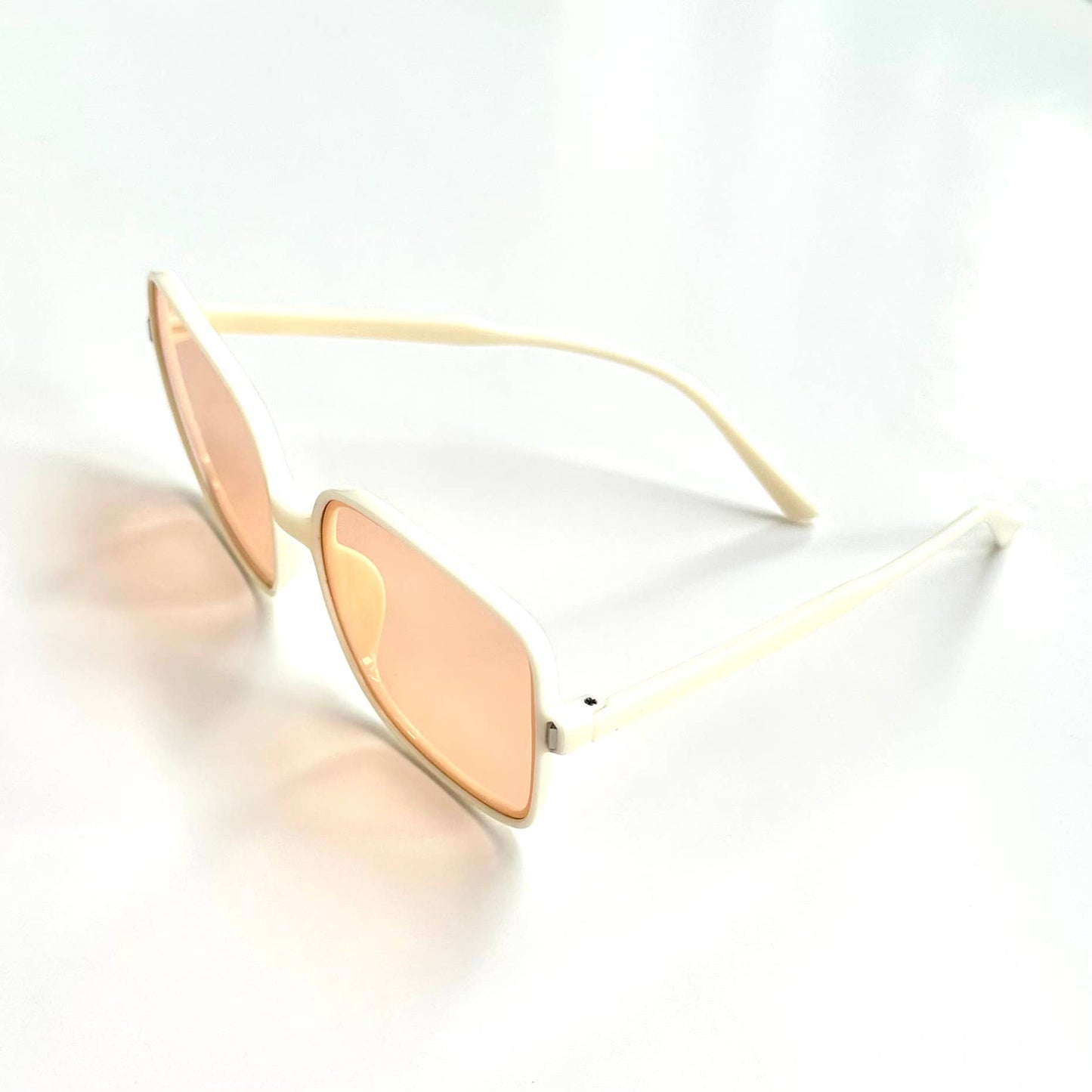 Katie Women's Oversized Square Sunglasses White Peach Lenses