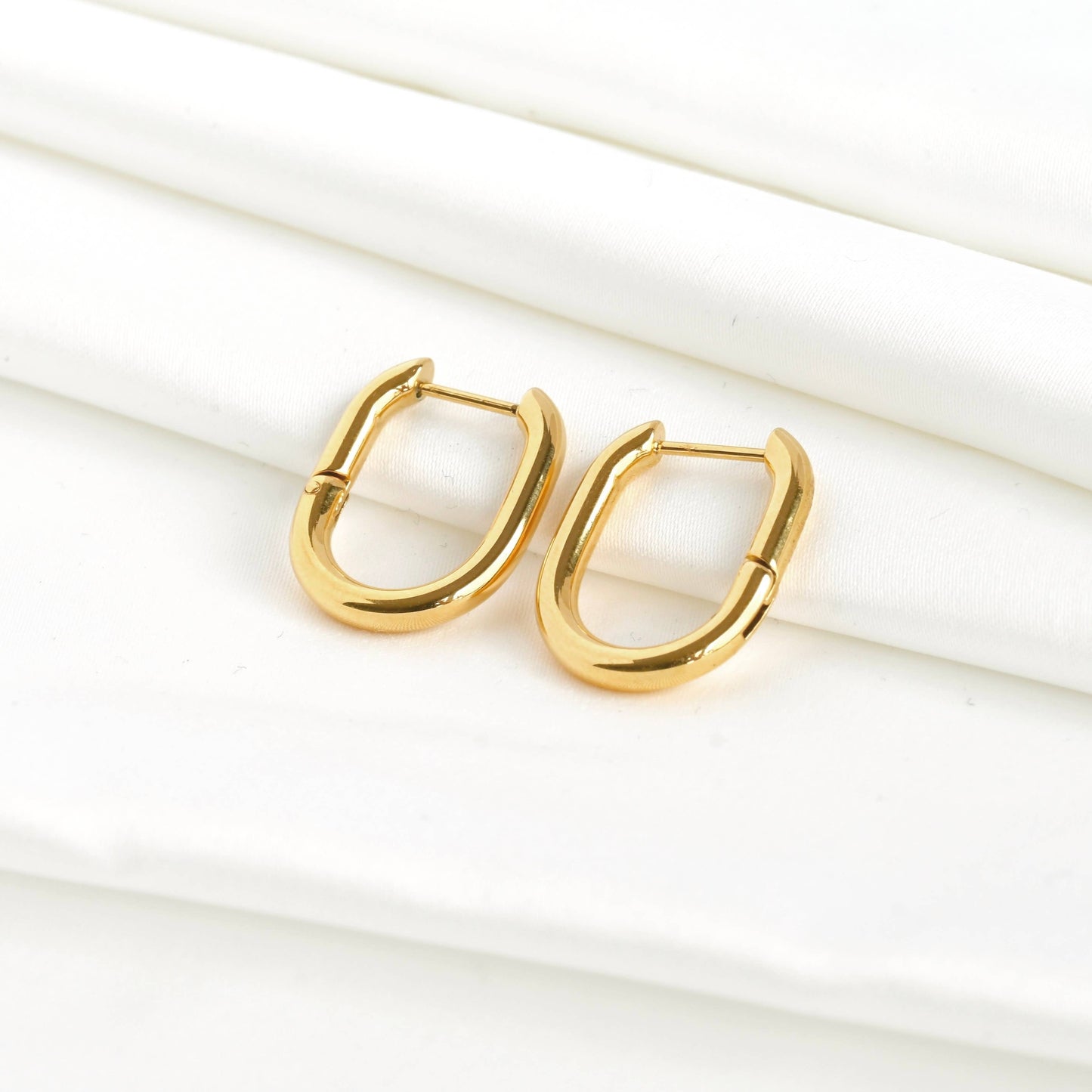 Gold U Hoops - Tarnish-proof Oblong Hoop Earrings