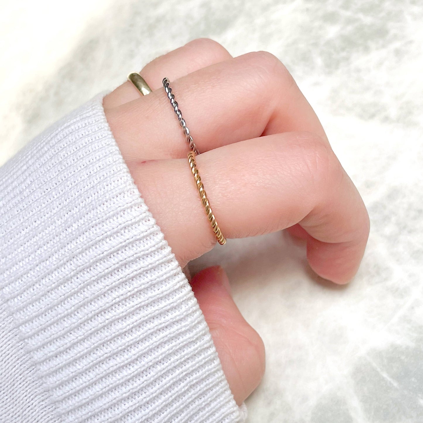 Tarnish-free Twisted Ring - Dainty Stackable Rope Ring