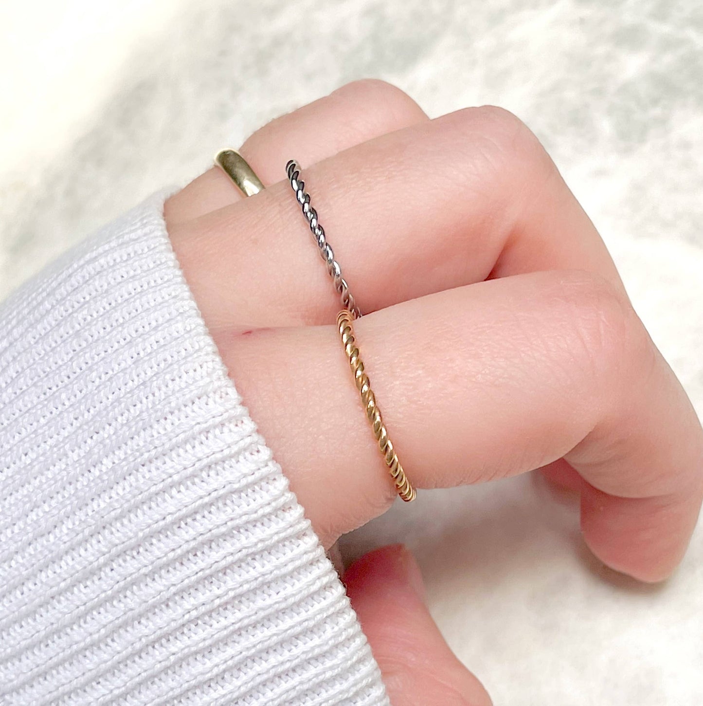 Tarnish-free Twisted Ring - Dainty Stackable Rope Ring