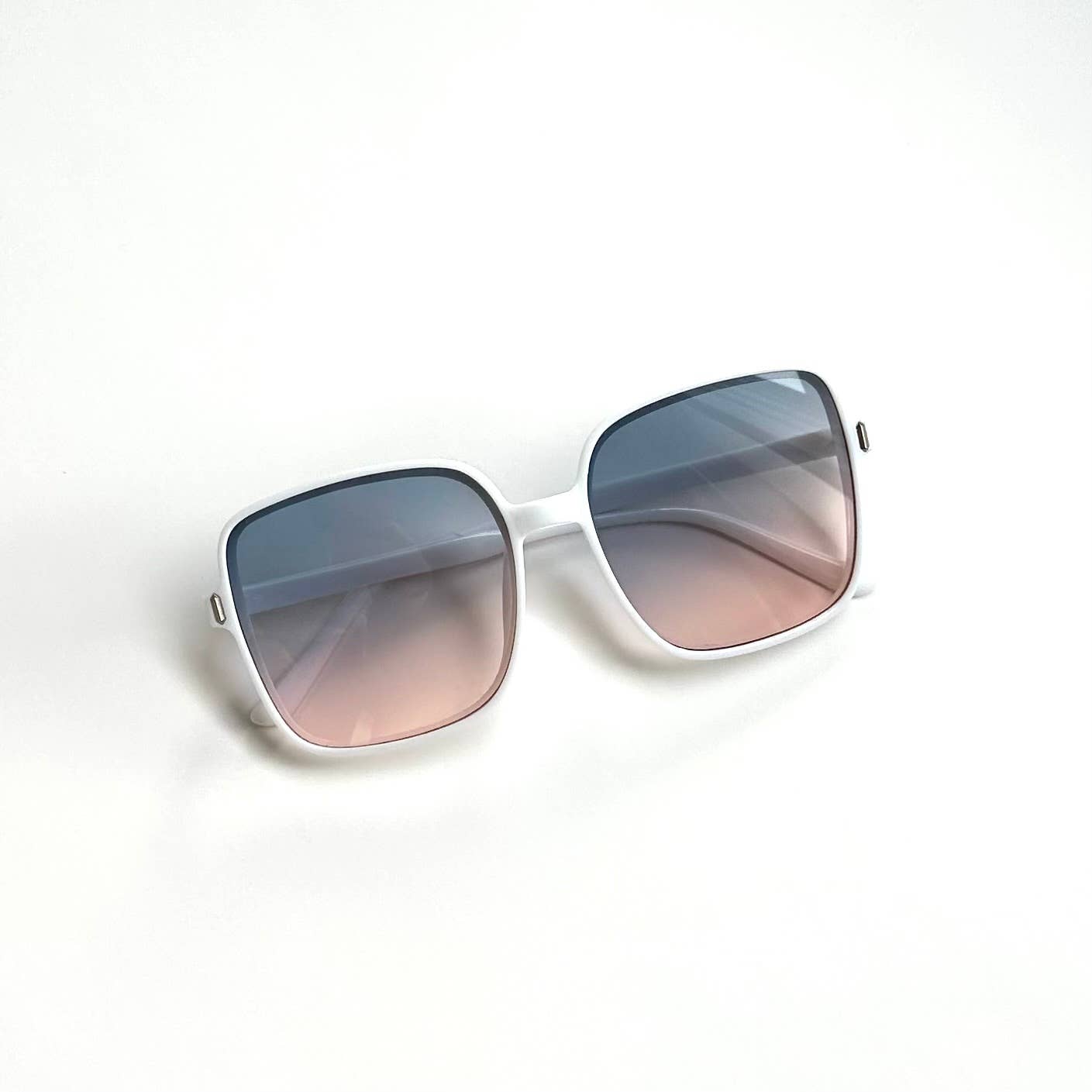 Katie Women's Oversized Square Sunglasses White Blue Lenses