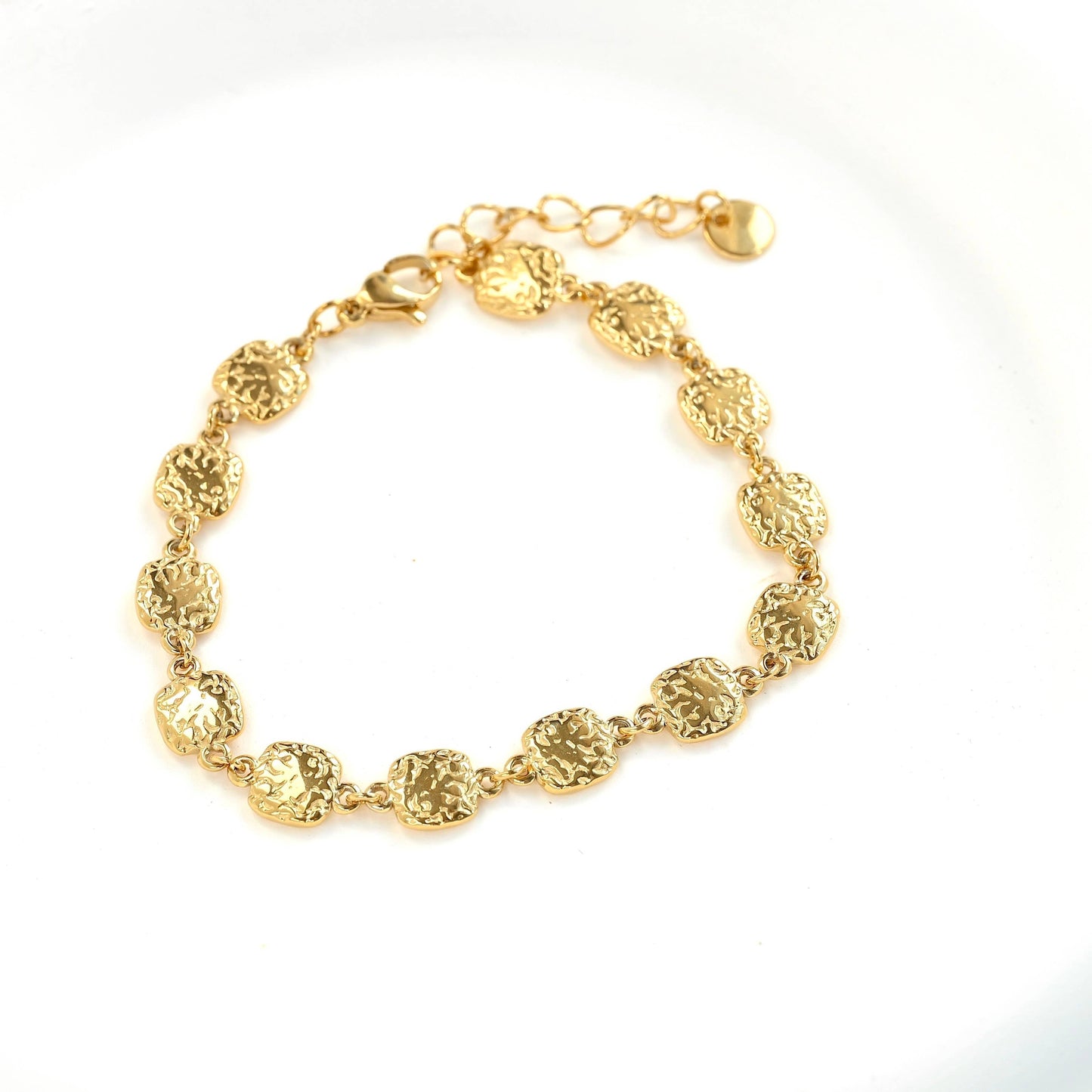 Hammered Square Bead Bracelet - 18k Gold Boho Gold Bracelet