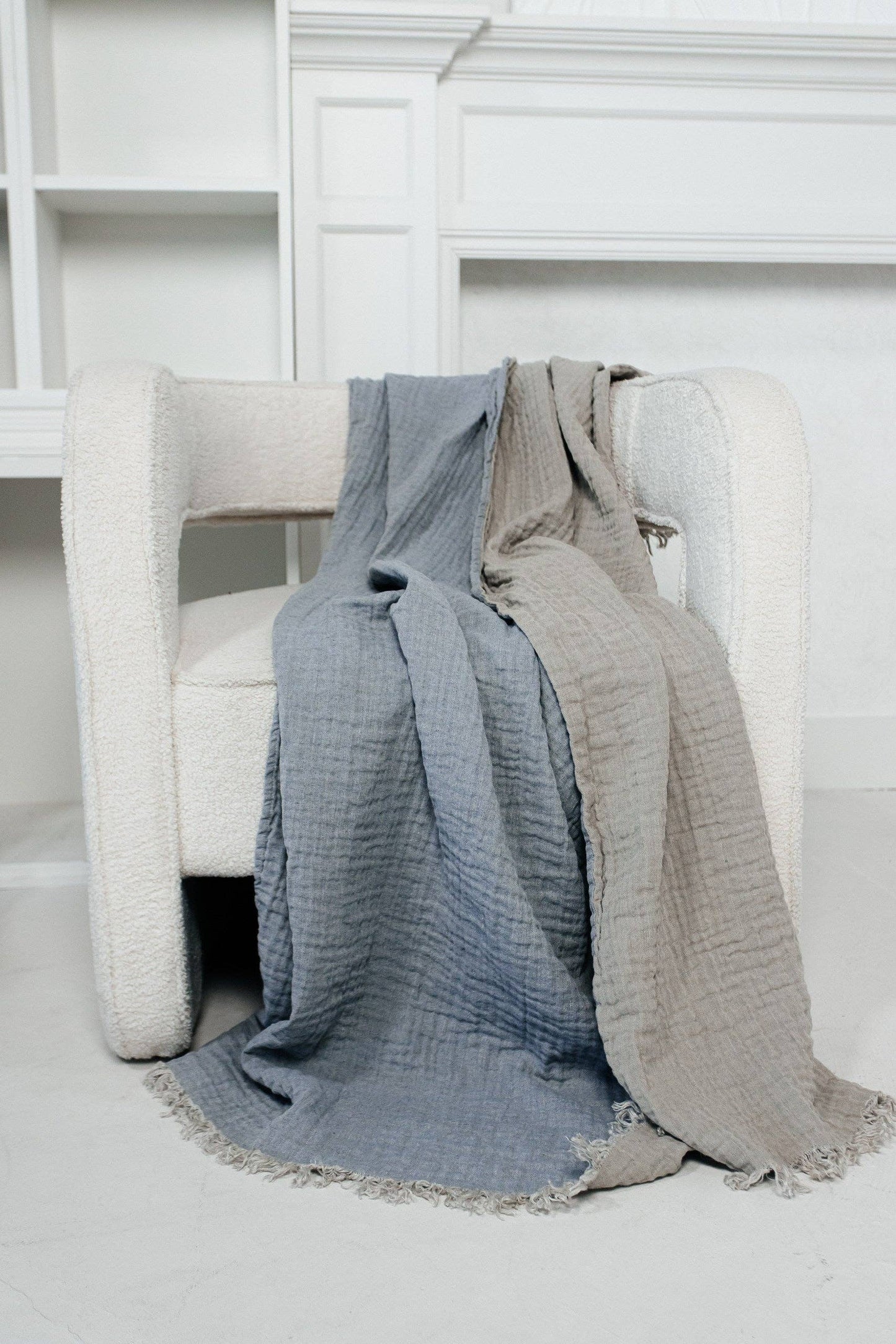 Mallorca Linen Throw Blue/Natural - 2 sizes