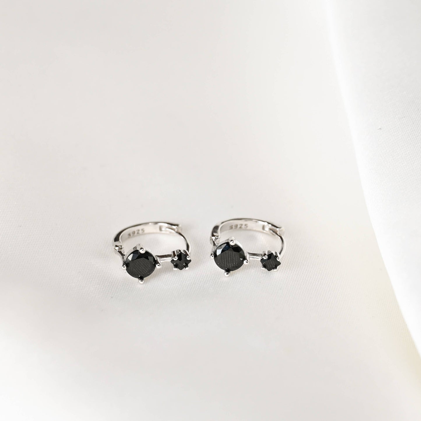 Black Diamond Huggies - Sterling Silver CZ Huggie Earrings