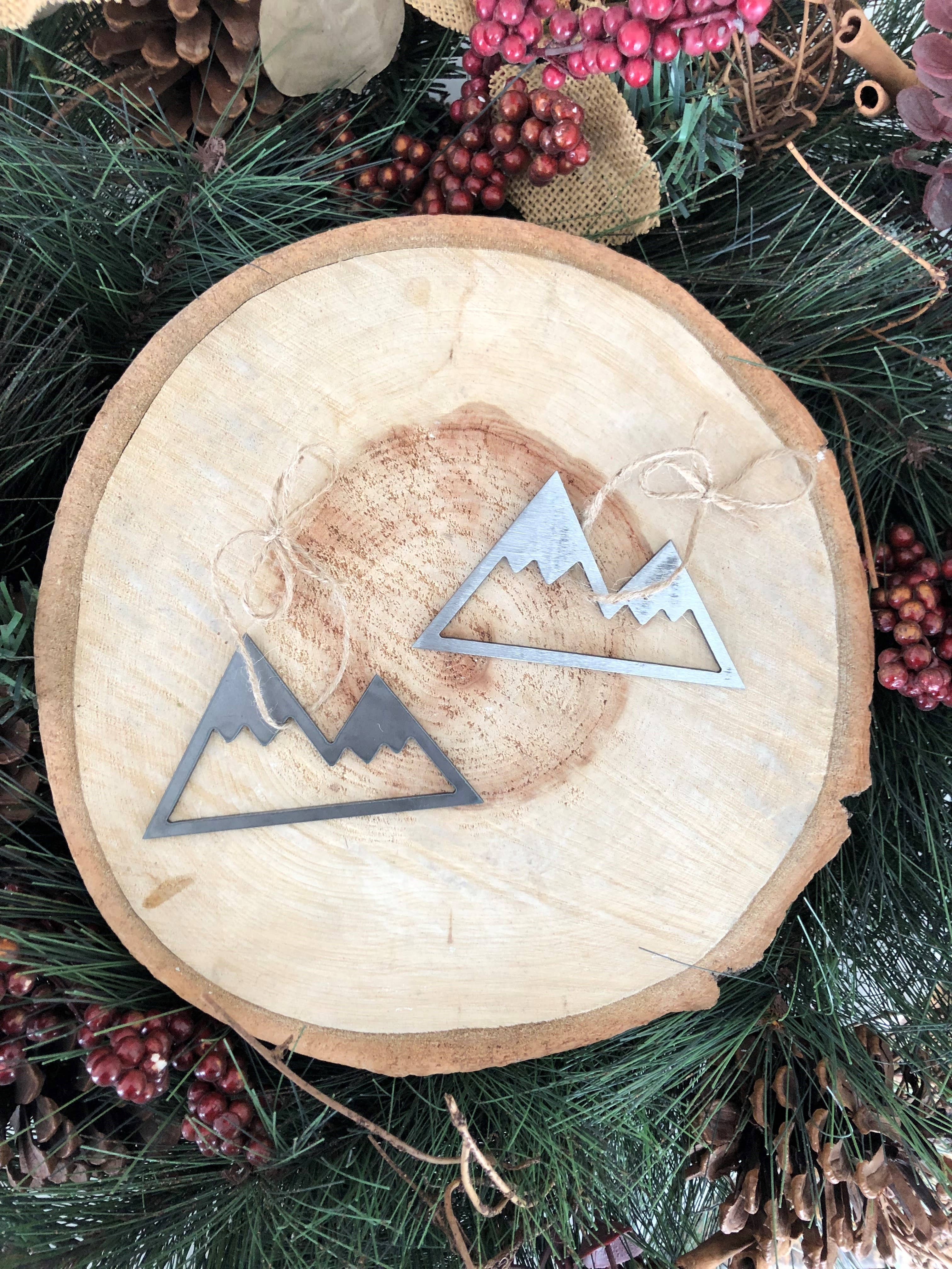 Rustic Metal Mountain Christmas Ornament