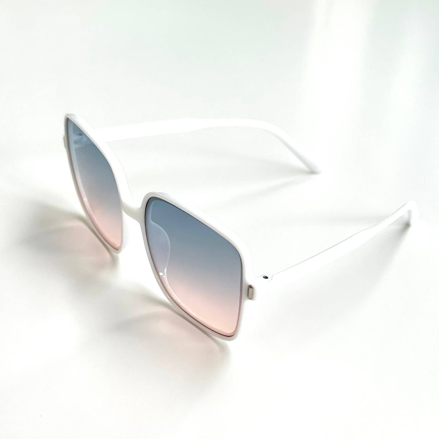 Katie Women's Oversized Square Sunglasses White Blue Lenses