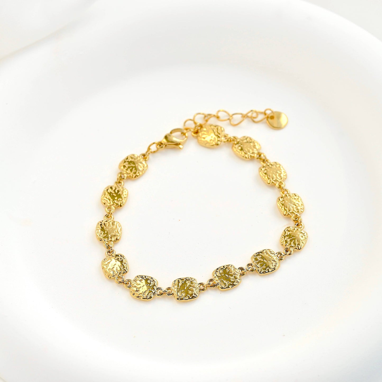 Hammered Square Bead Bracelet - 18k Gold Boho Gold Bracelet