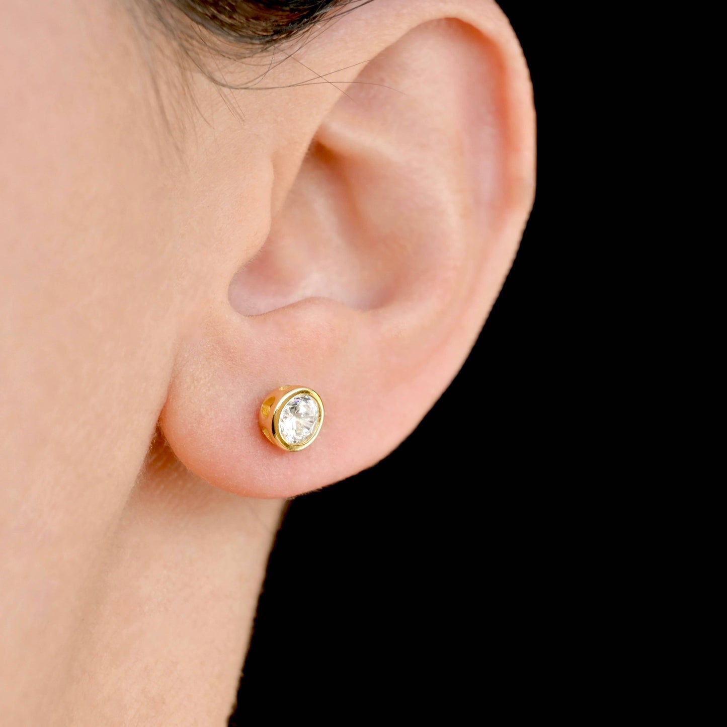 Silver Bezel Studs - Small Diamond Studs - Round CZ Studs