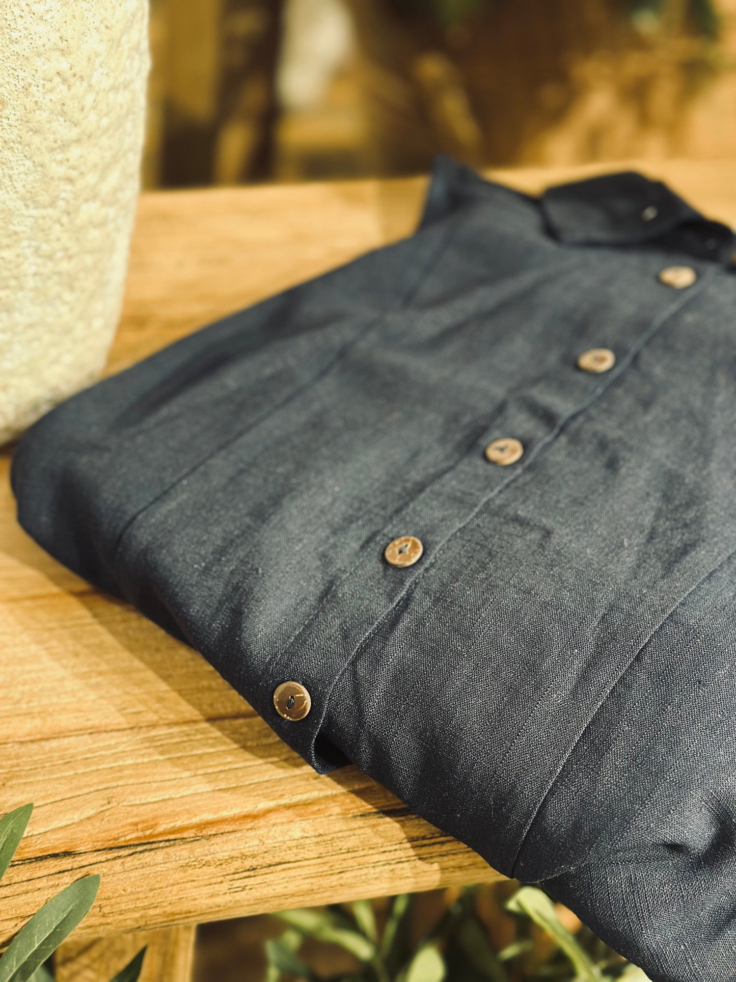 Linen Blend Shirt Midi Dress