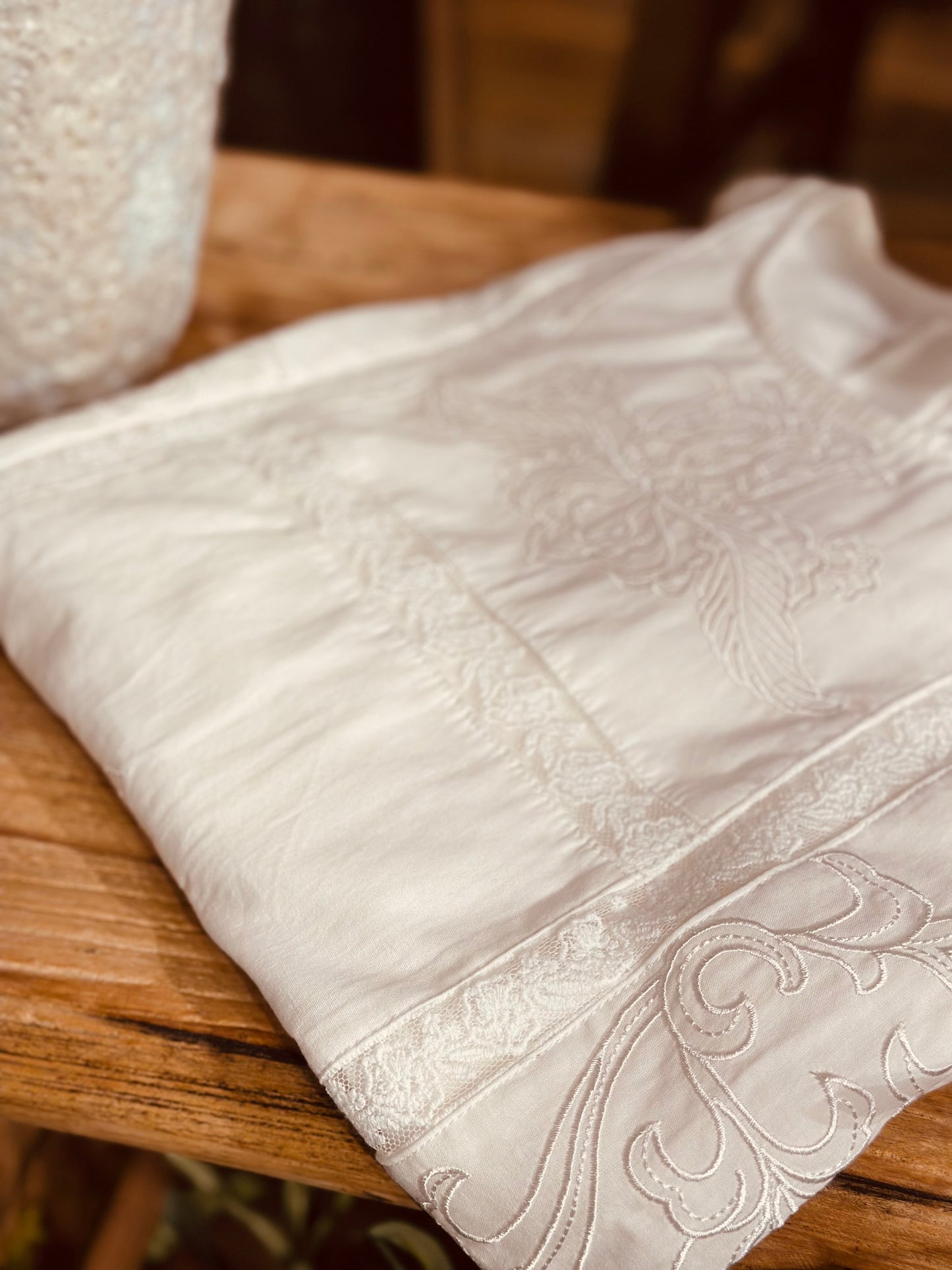 Apricot- Lace Embroidered Cotton Top
