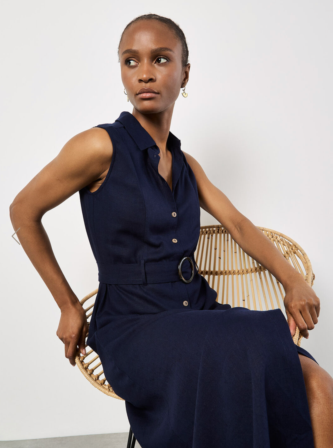 Linen Blend Shirt Midi Dress
