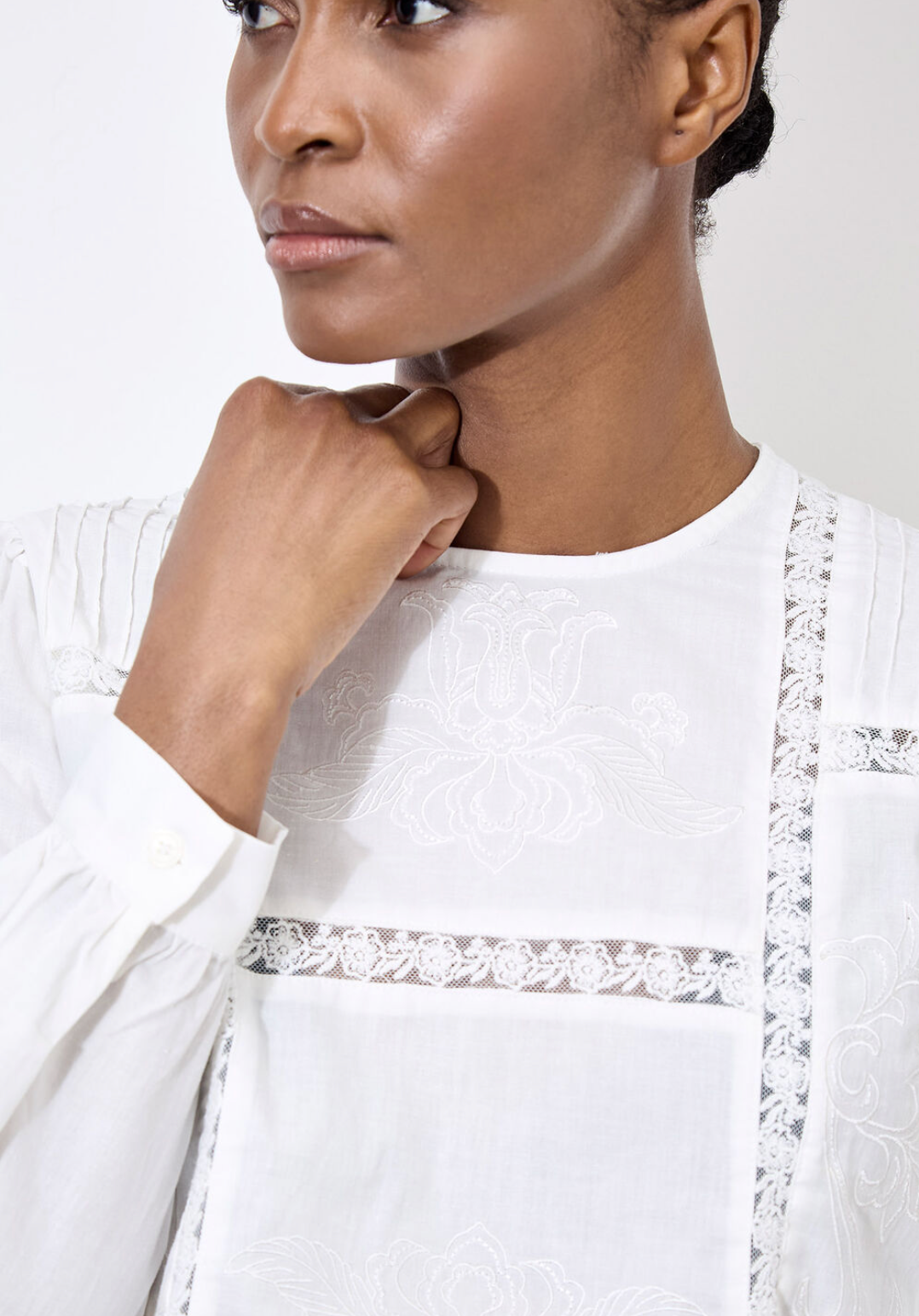 Apricot- Lace Embroidered Cotton Top