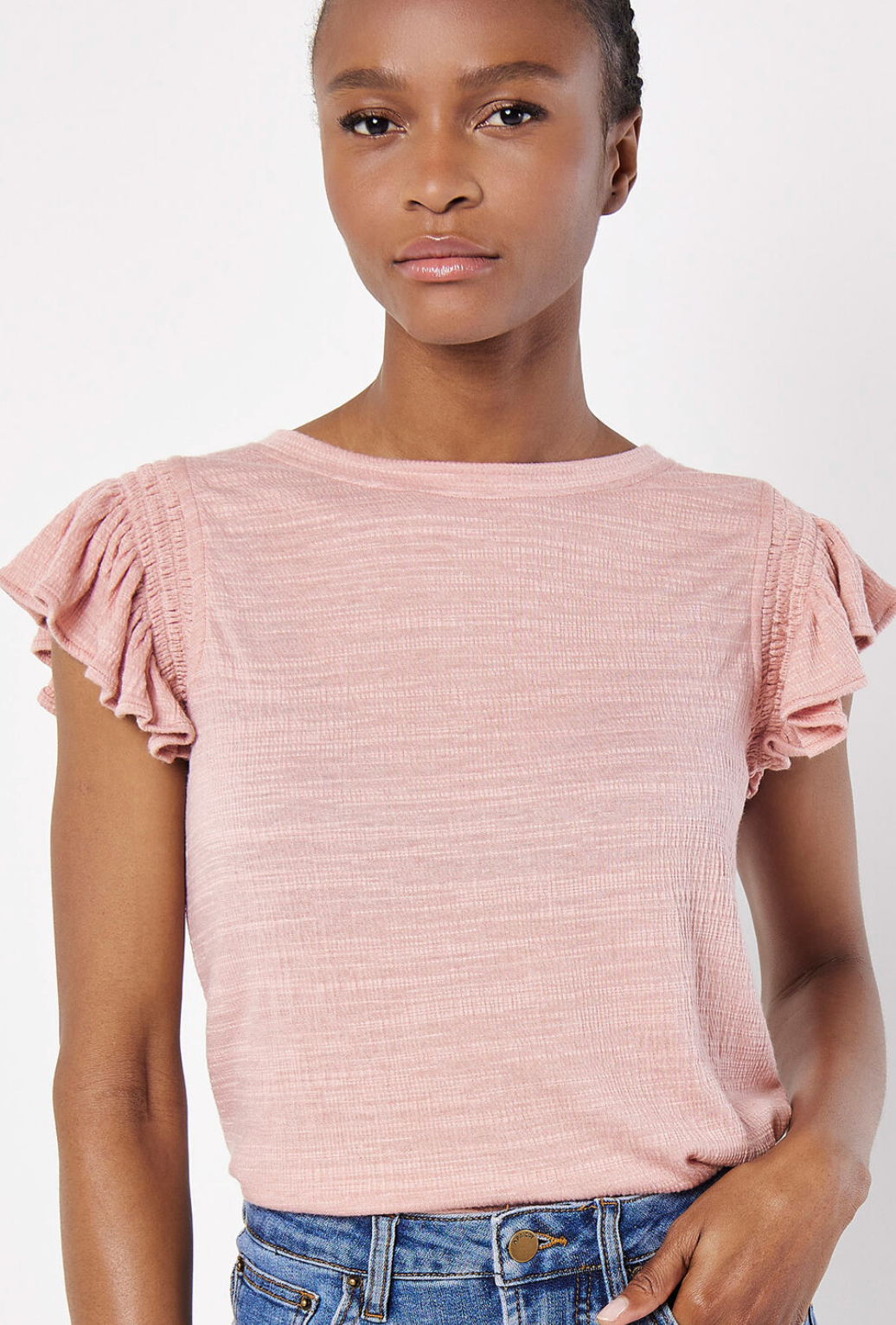 Ruffle Sleeve Slub Tee