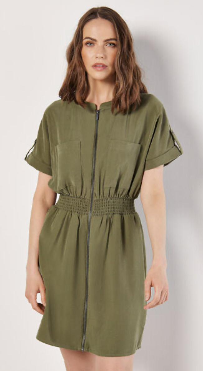 Zip-Down Utility Mini Dress