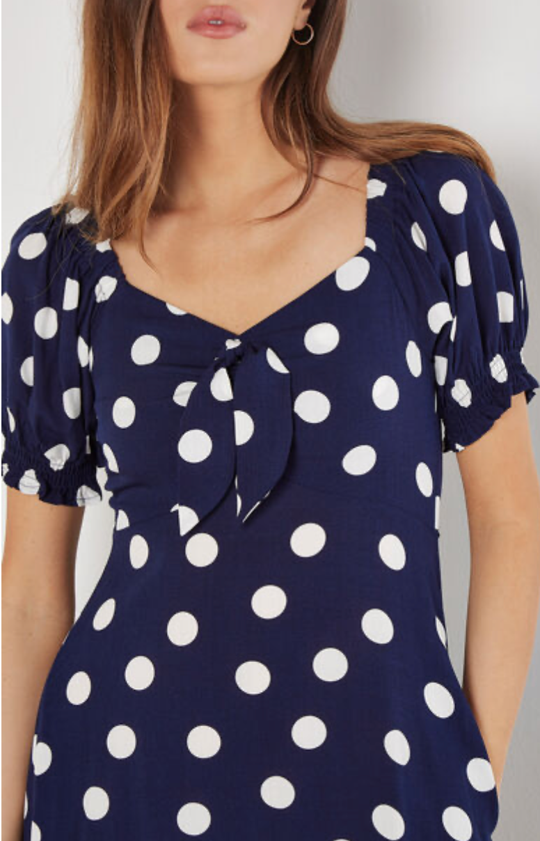 Polka Dot Detail Midi Dress