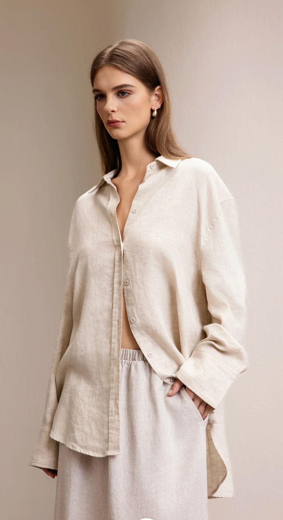 Long Linen Button Down Shirt