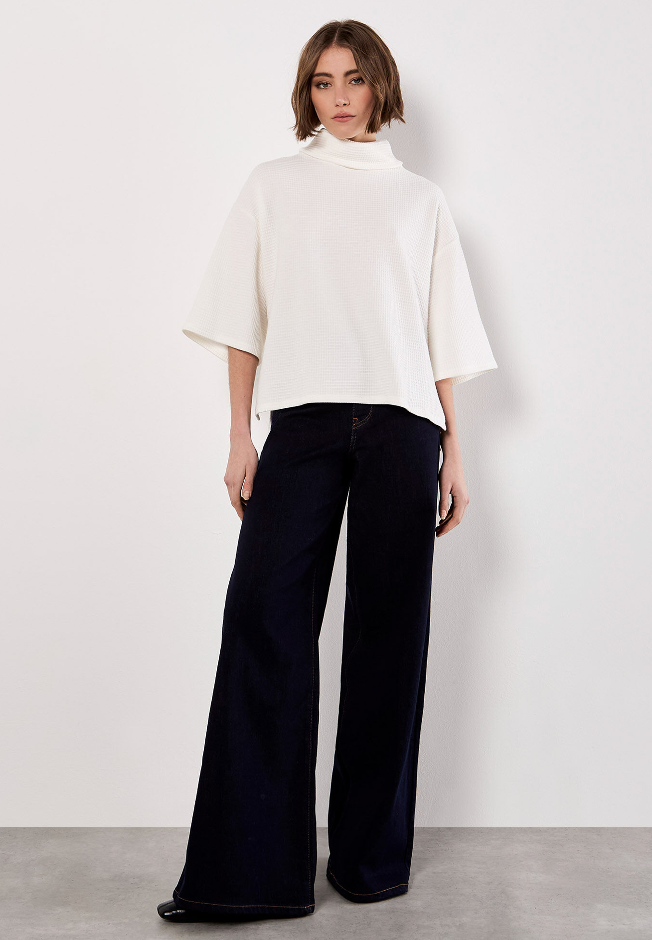 Cotton Waffle Cowl Neck Tee