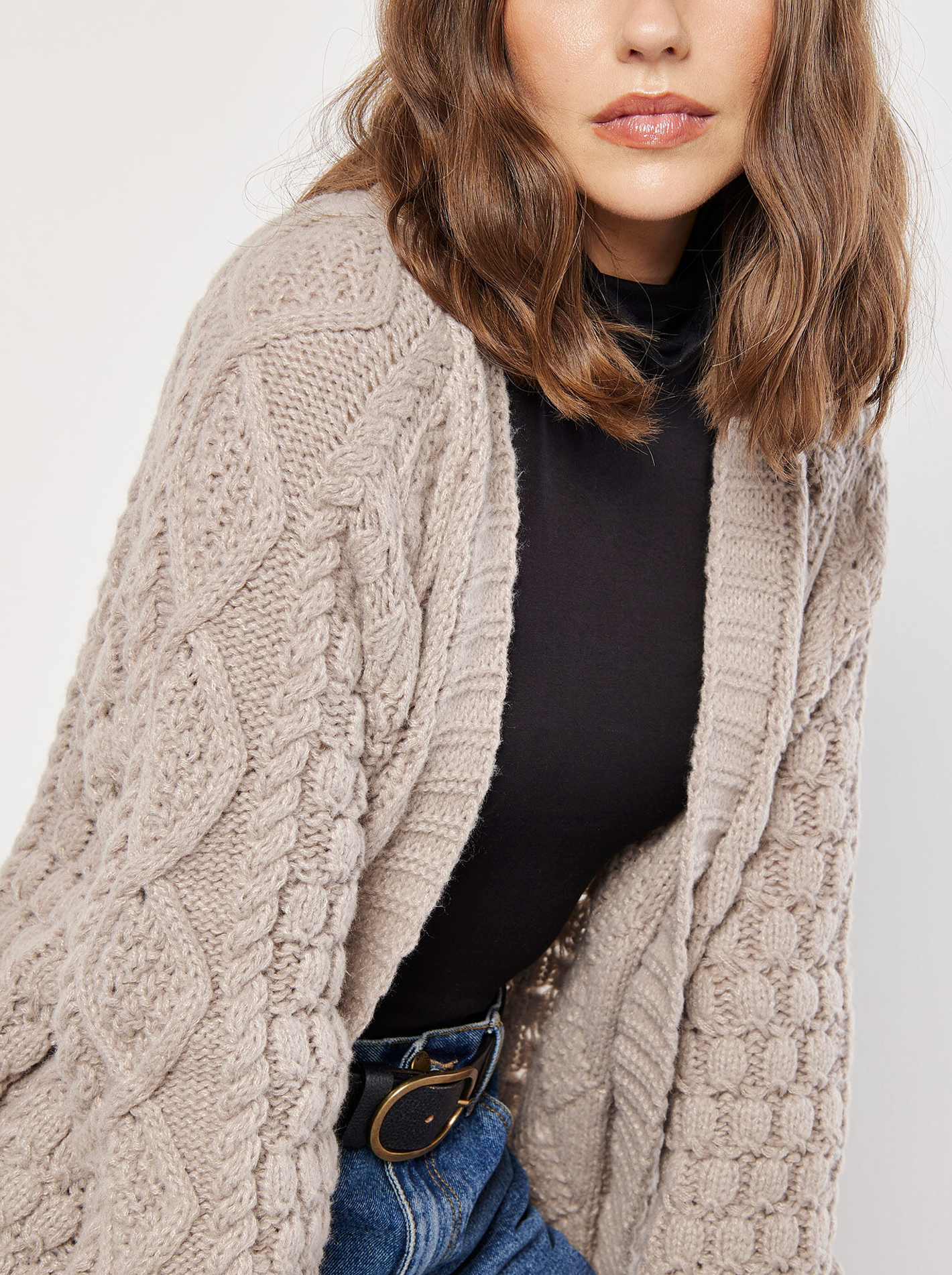 Cable Knit Open Midi Cardigan