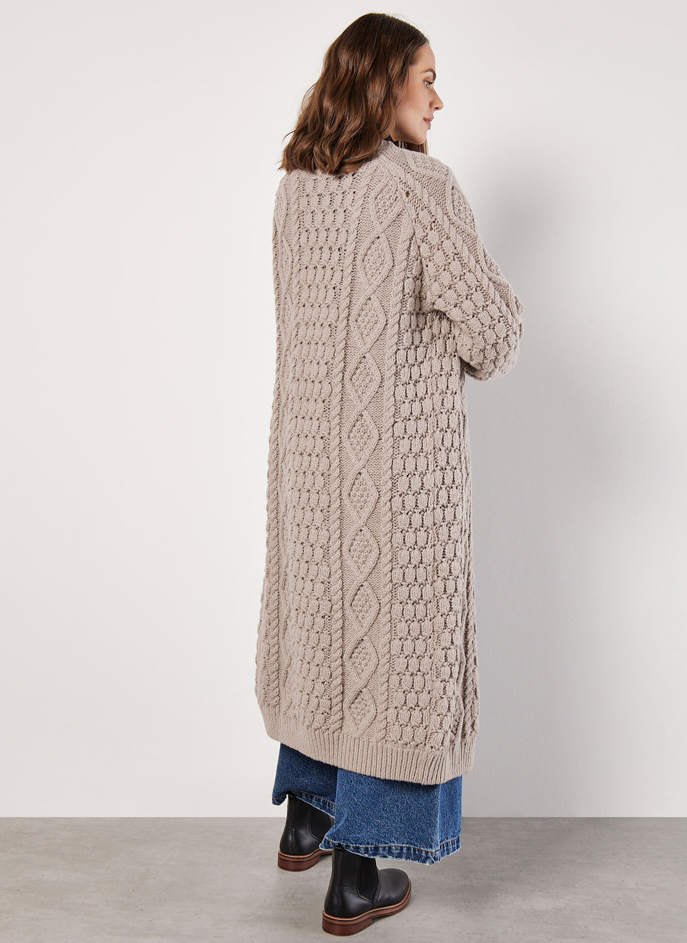 Cable Knit Open Midi Cardigan