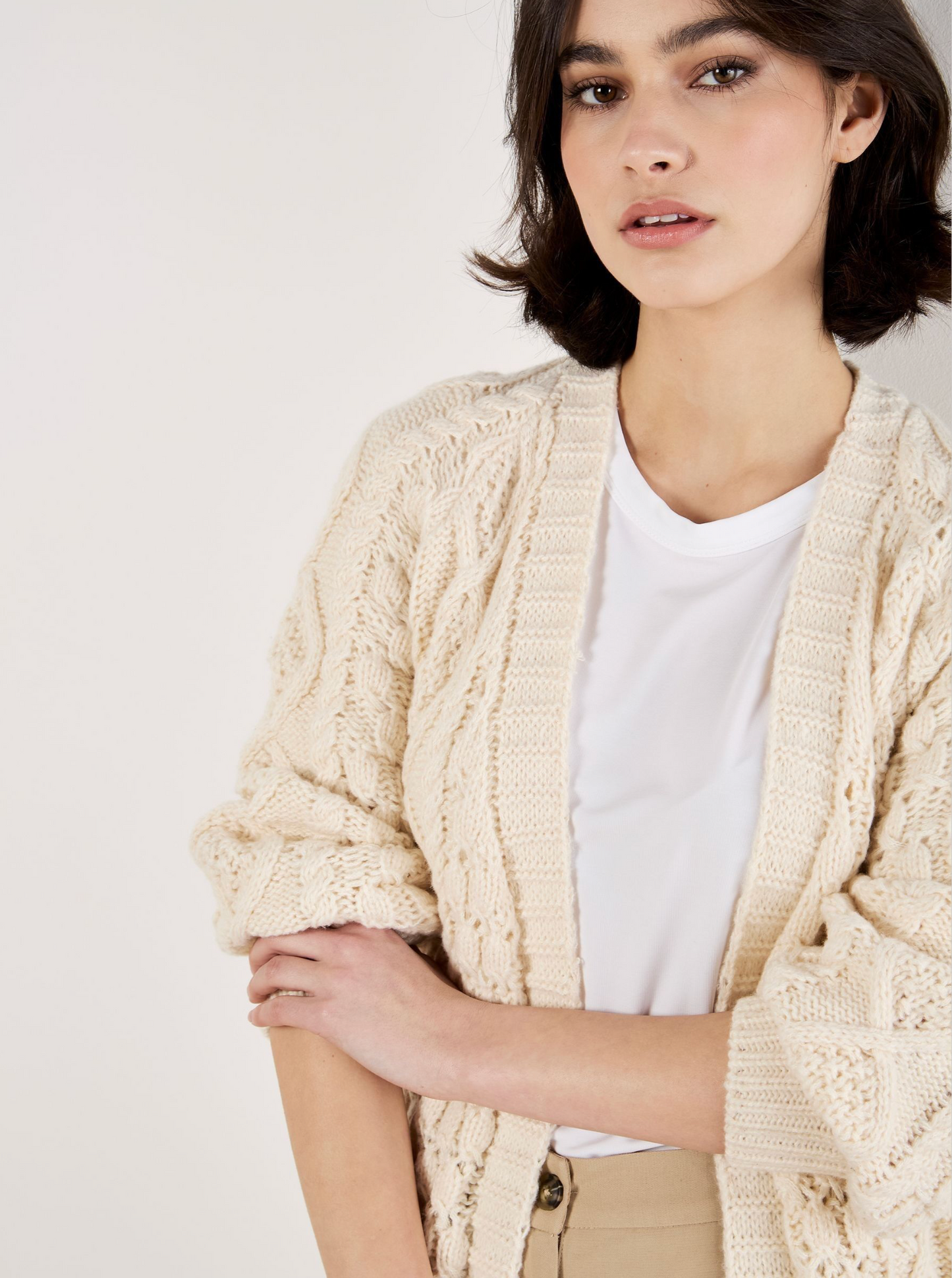 Cable Knit Open Midi Cardigan