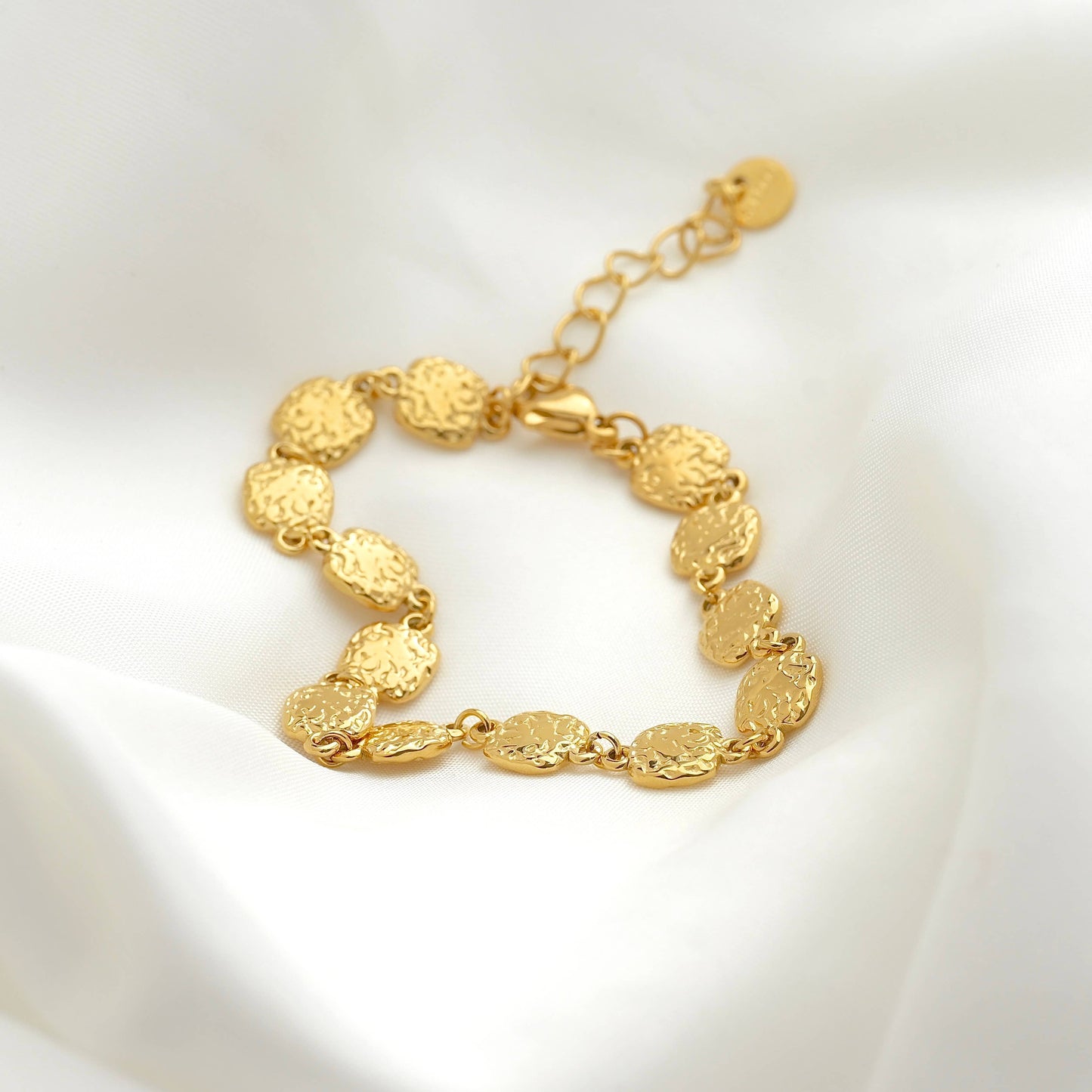 Hammered Square Bead Bracelet - 18k Gold Boho Gold Bracelet