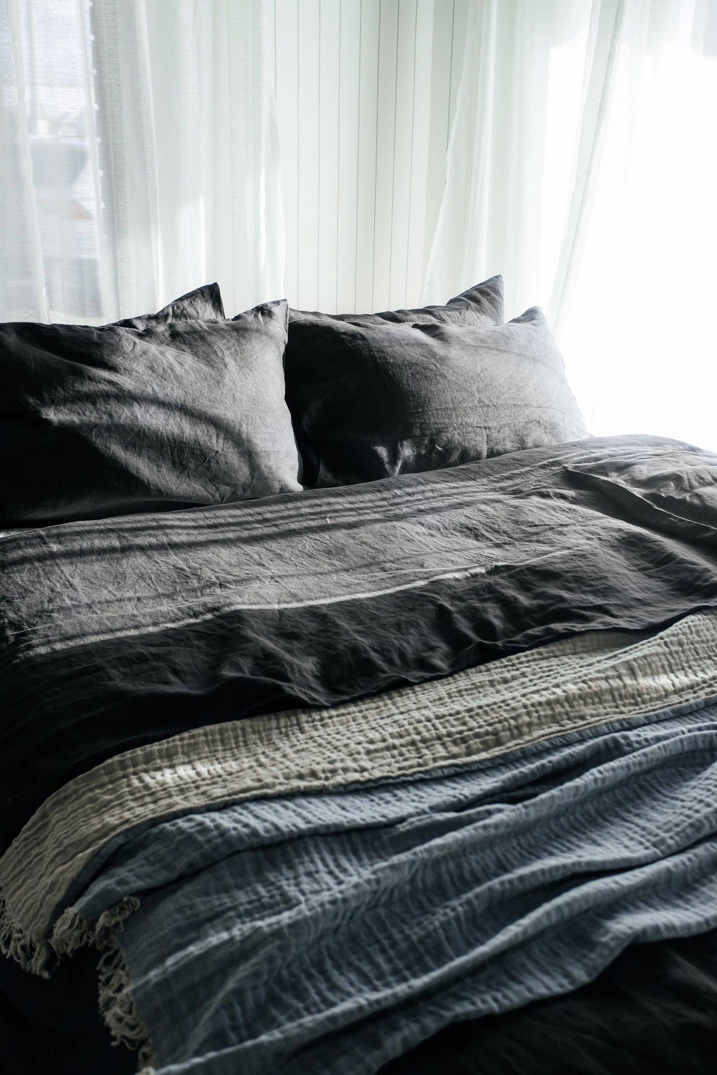 Mallorca Linen Throw Blue/Natural - 2 sizes