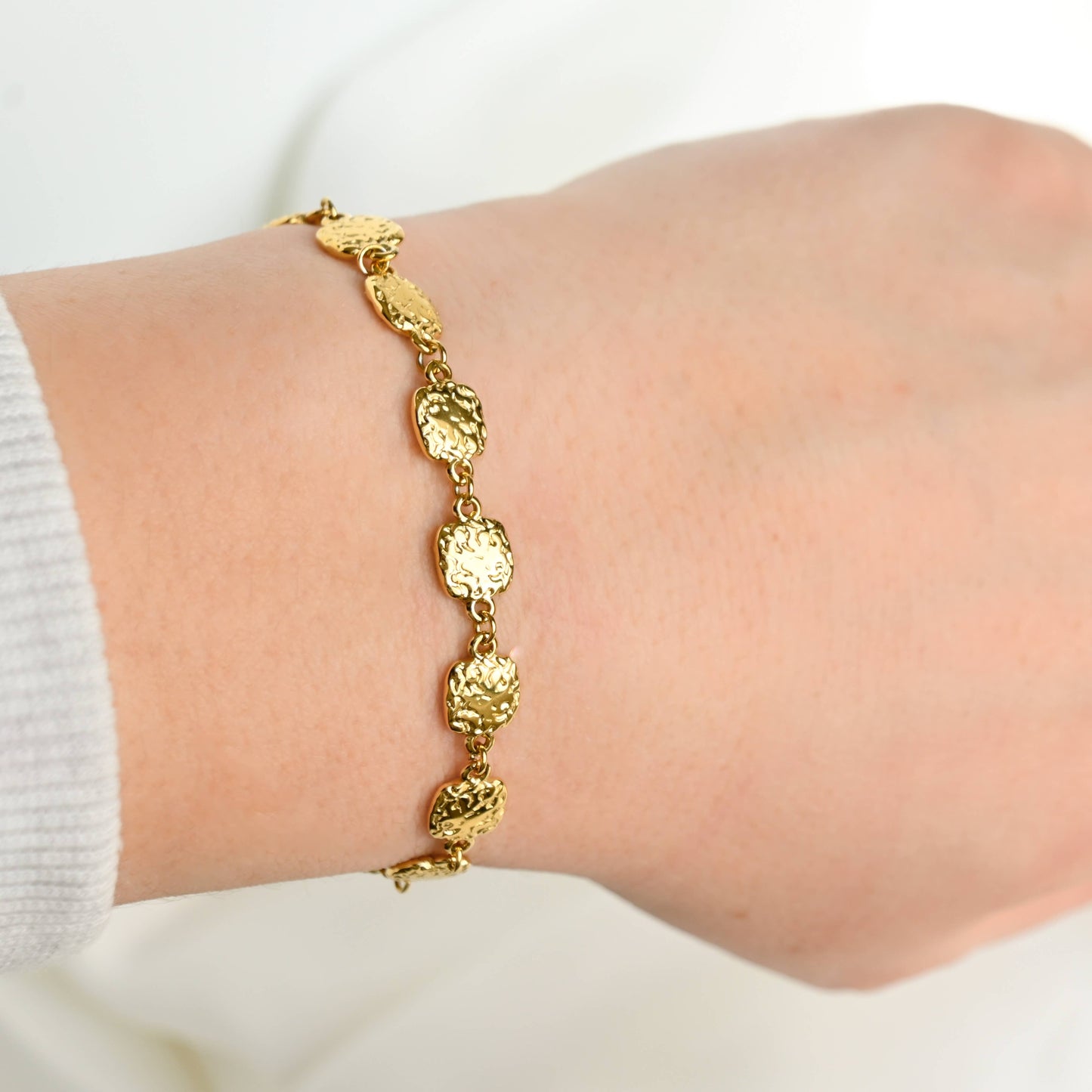 Hammered Square Bead Bracelet - 18k Gold Boho Gold Bracelet