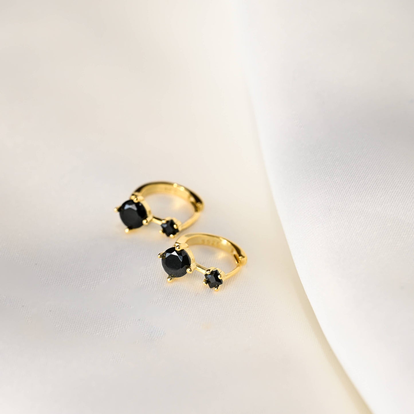 Black Diamond Huggies - Sterling Silver CZ Huggie Earrings