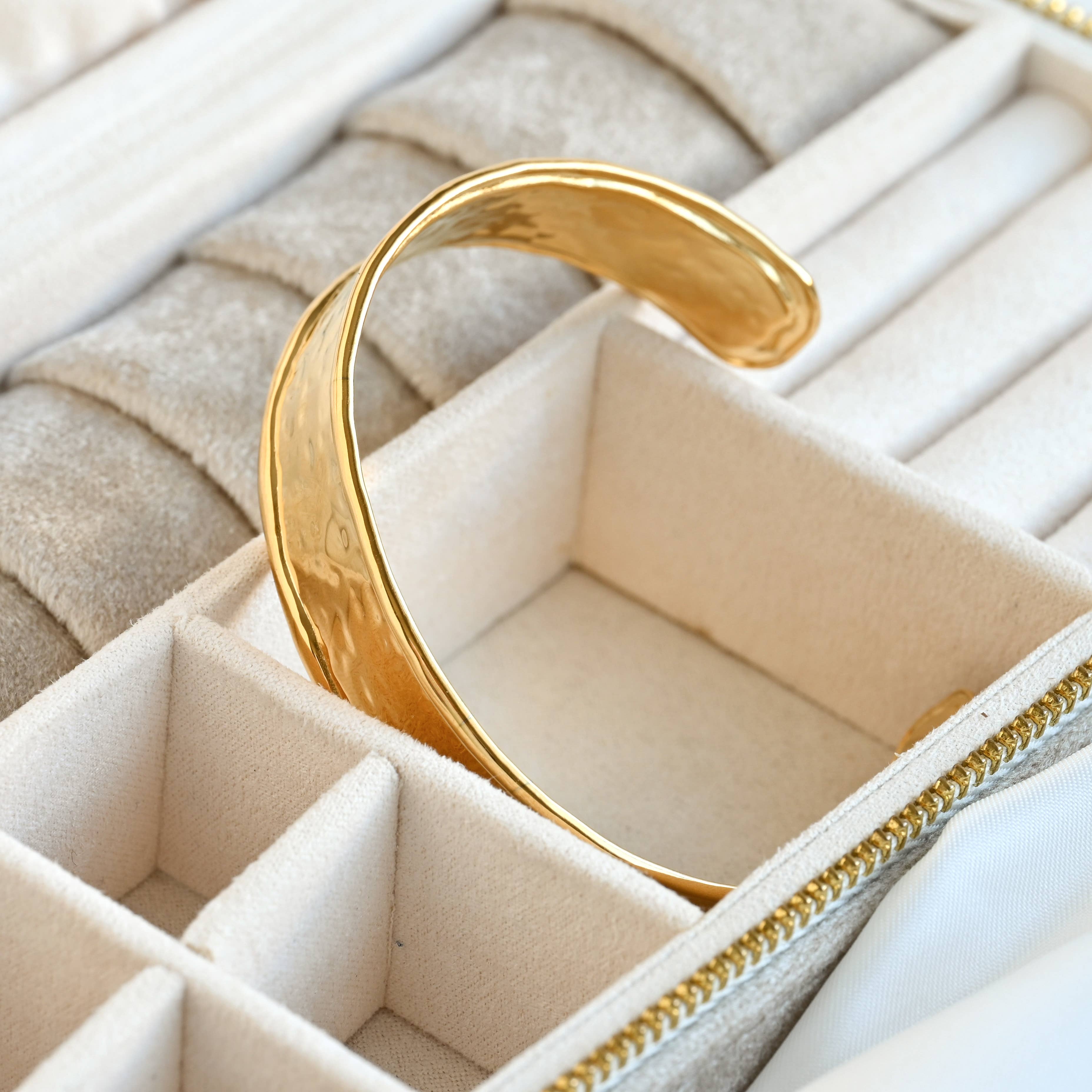 Hammered Cuff Bracelet - Waterproof Gold Statement Cuff