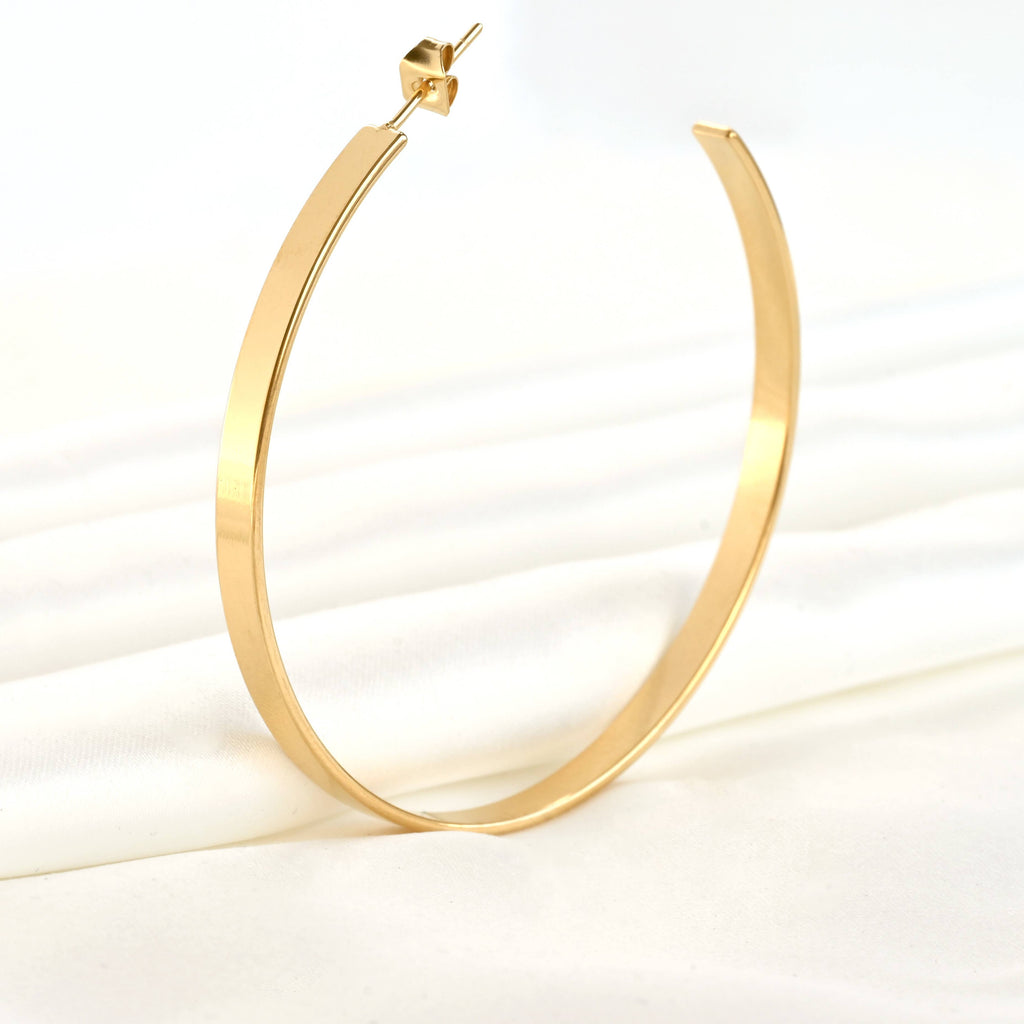 Lightweight Oversized Hoops - 55 mm Large Flat Hoop Earrings