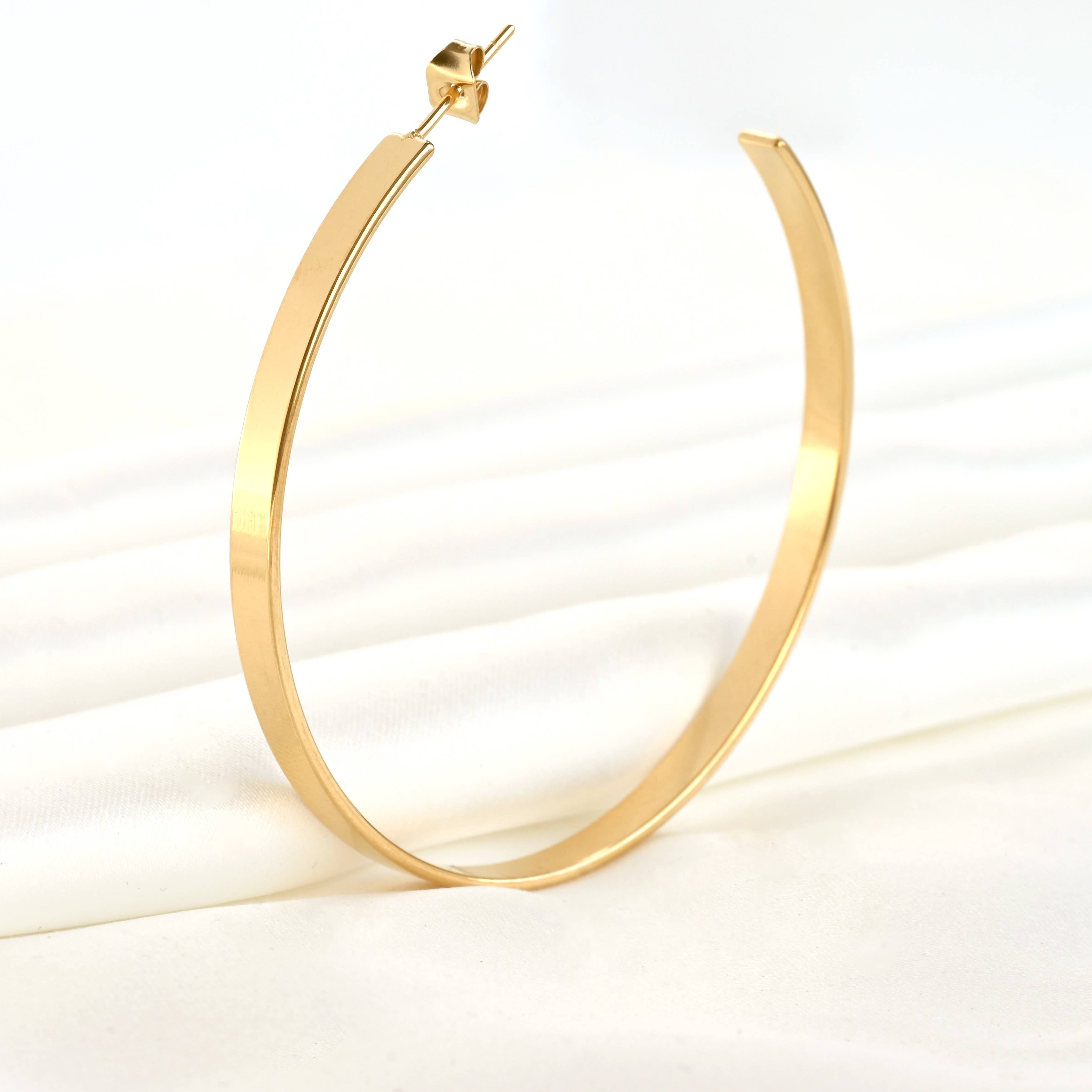 Lightweight Oversized Hoops - 55 mm Large Flat Hoop Earrings