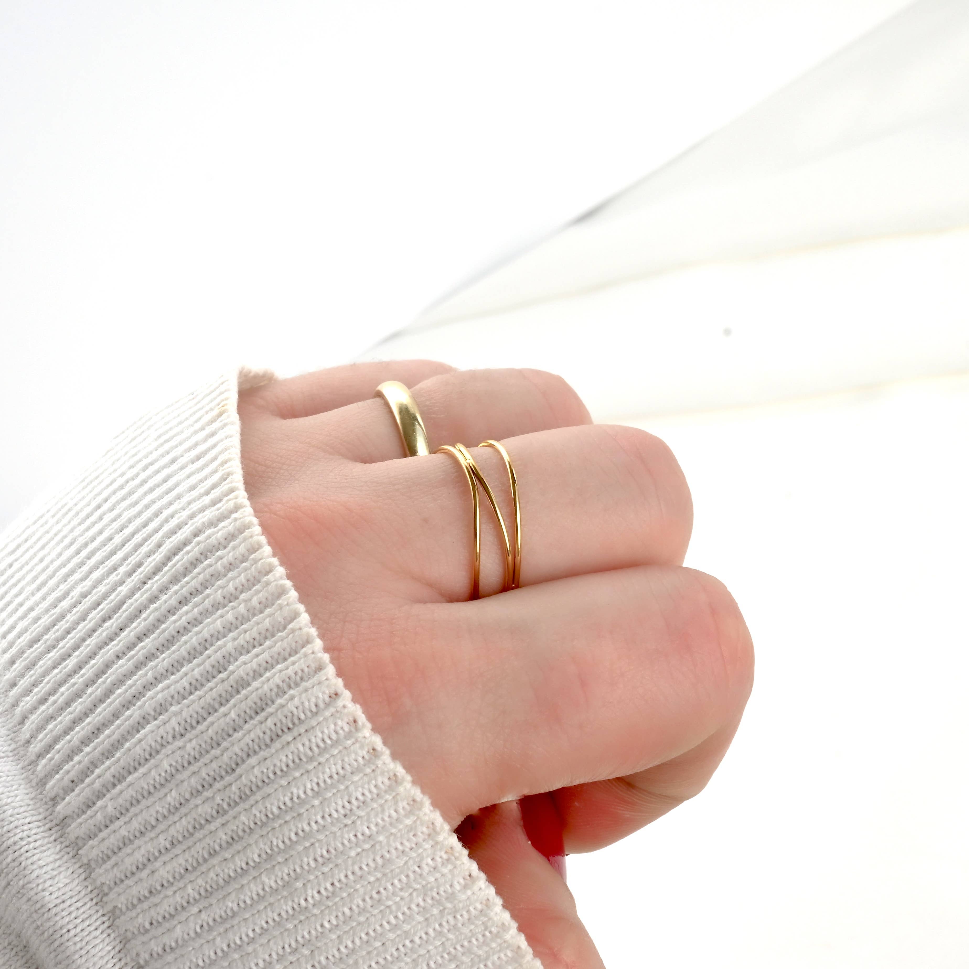 Layered Gold Ring - Waterproof 3 Layered Wave Ring