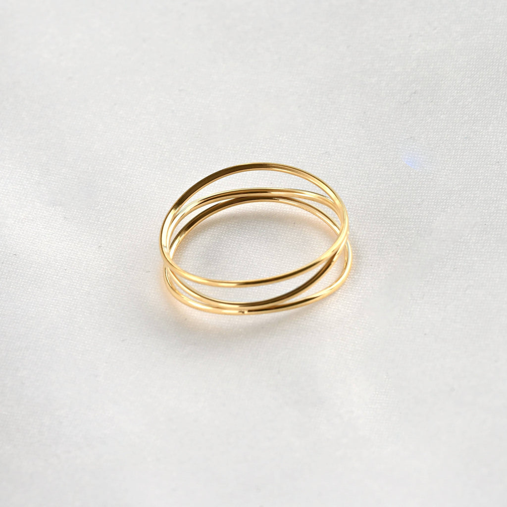Layered Gold Ring - Waterproof 3 Layered Wave Ring