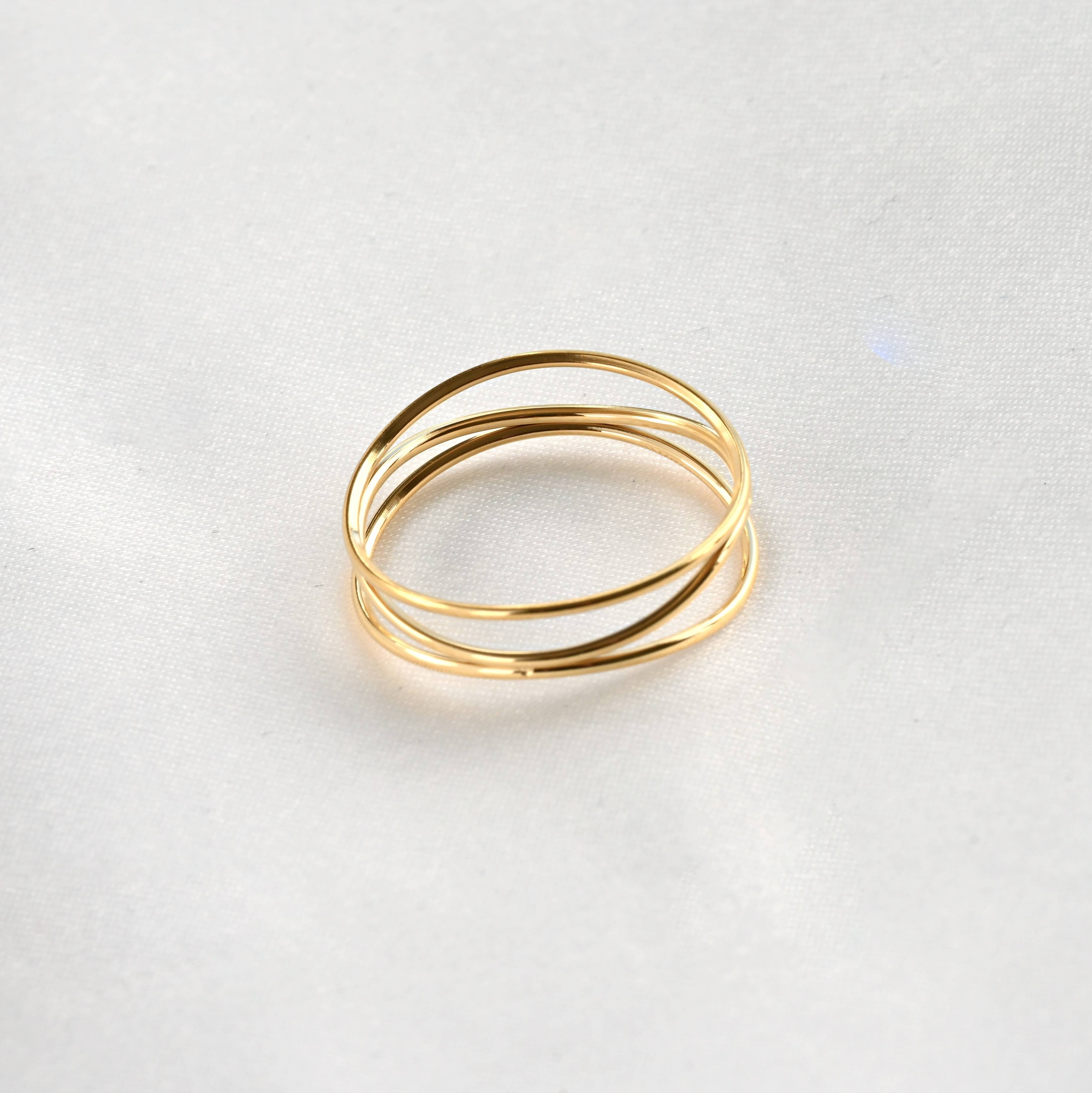 Layered Gold Ring - Waterproof 3 Layered Wave Ring