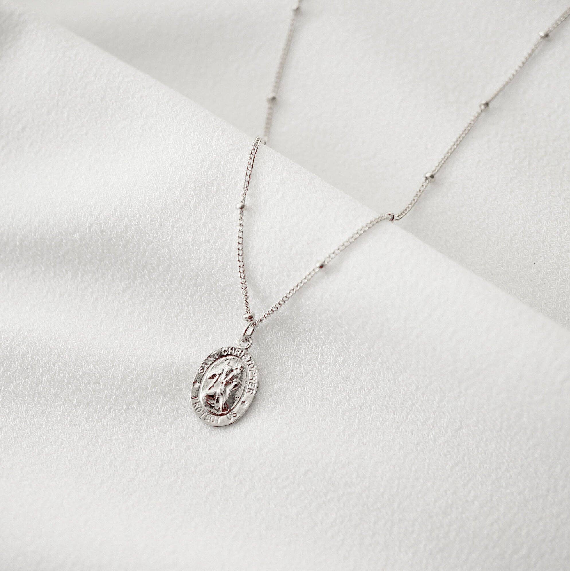Travelers Small Silver Coin Necklace (St. Christopher)