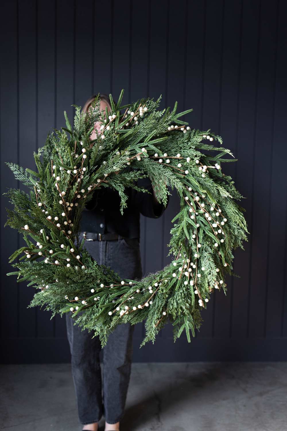 White Plum Berry Norfolk Cypress Real Touch Wreath - 34"