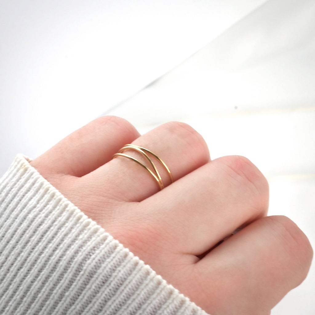 Layered Gold Ring - Waterproof 3 Layered Wave Ring