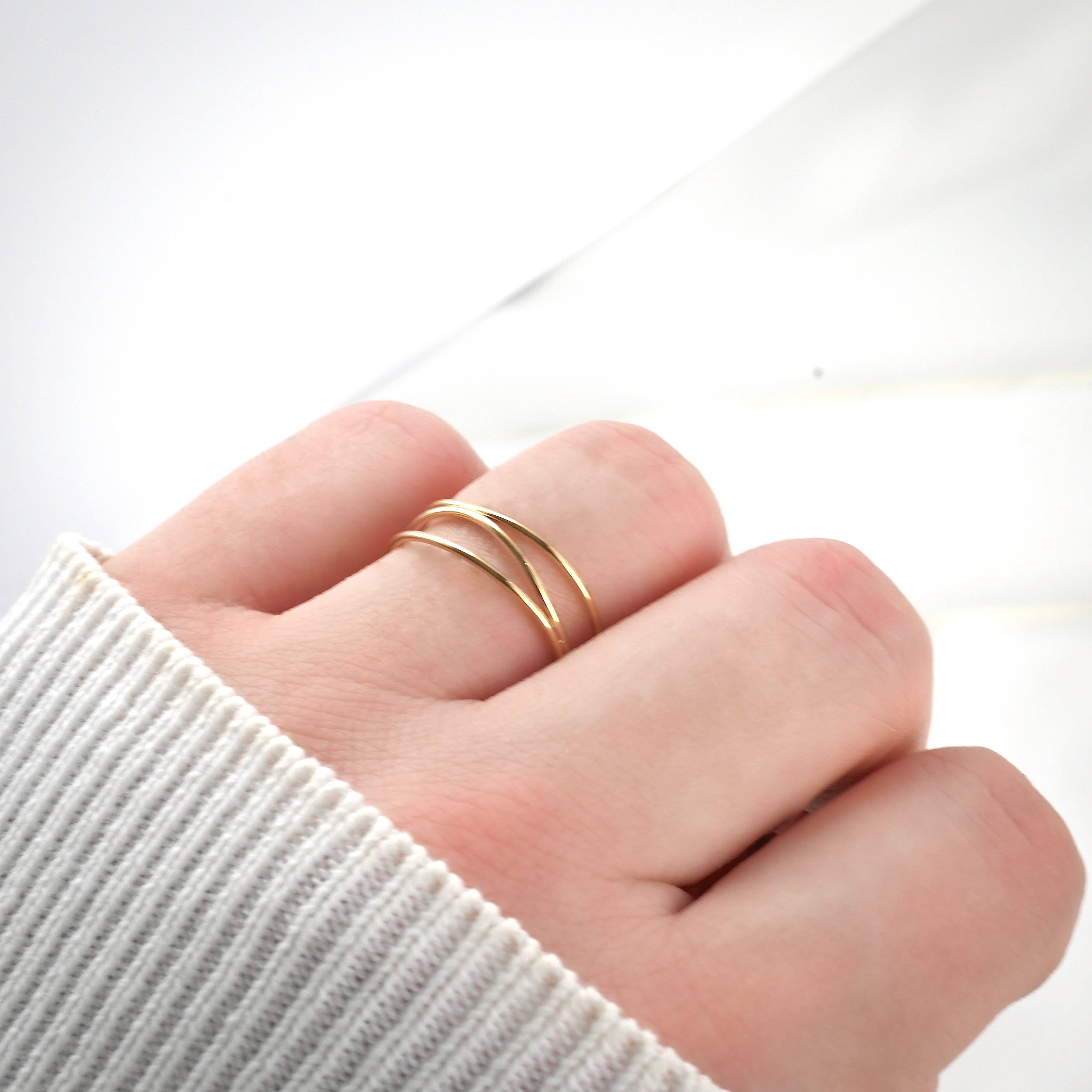 Layered Gold Ring - Waterproof 3 Layered Wave Ring
