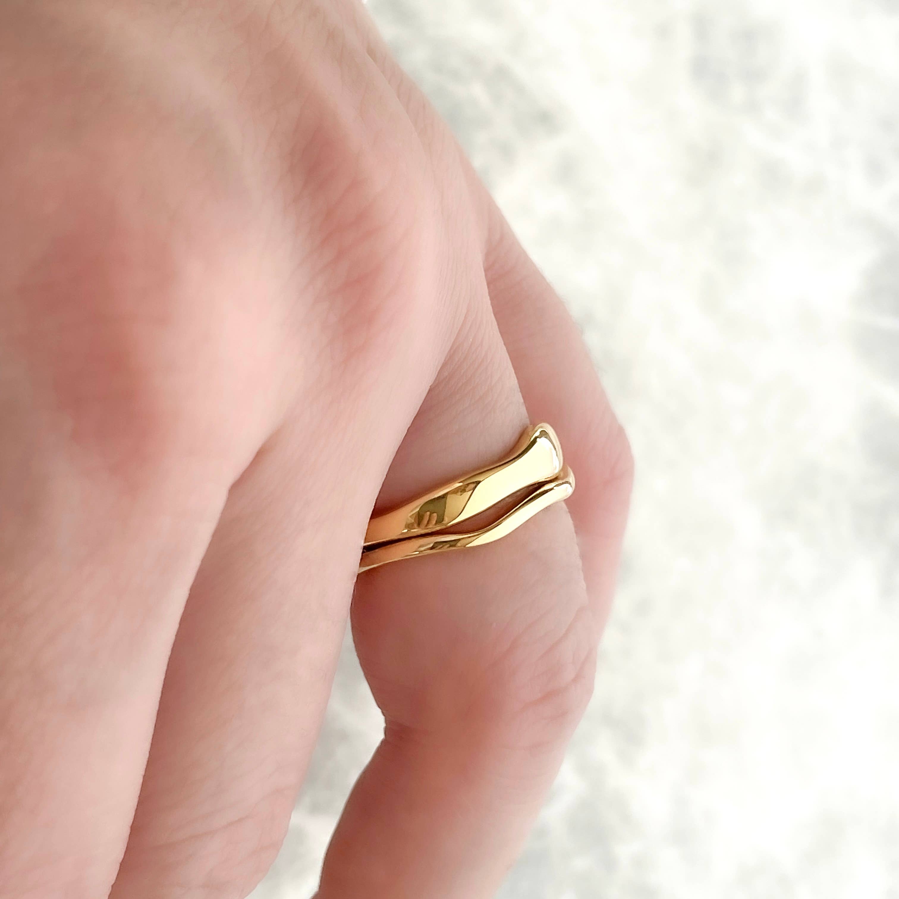Tarnish-proof Gold Ring Set - 18k Gold Wave Rings
