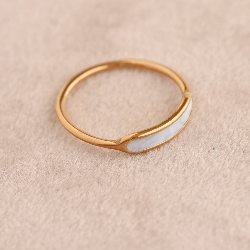 Dainty Mother of Pearl Ring - Slim Pearl Stacker Ring