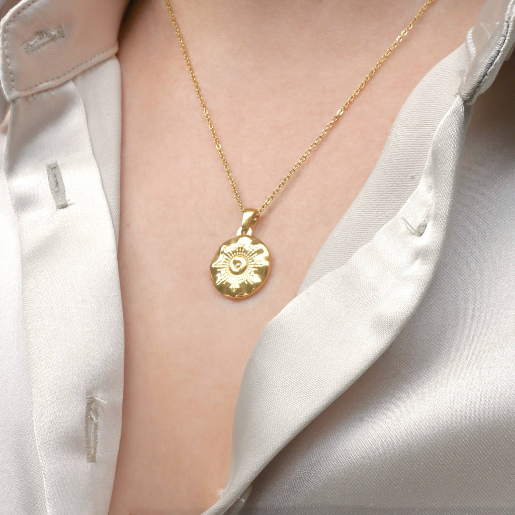 Vintage Style Sun Necklace - Sun Burst Coin Necklace