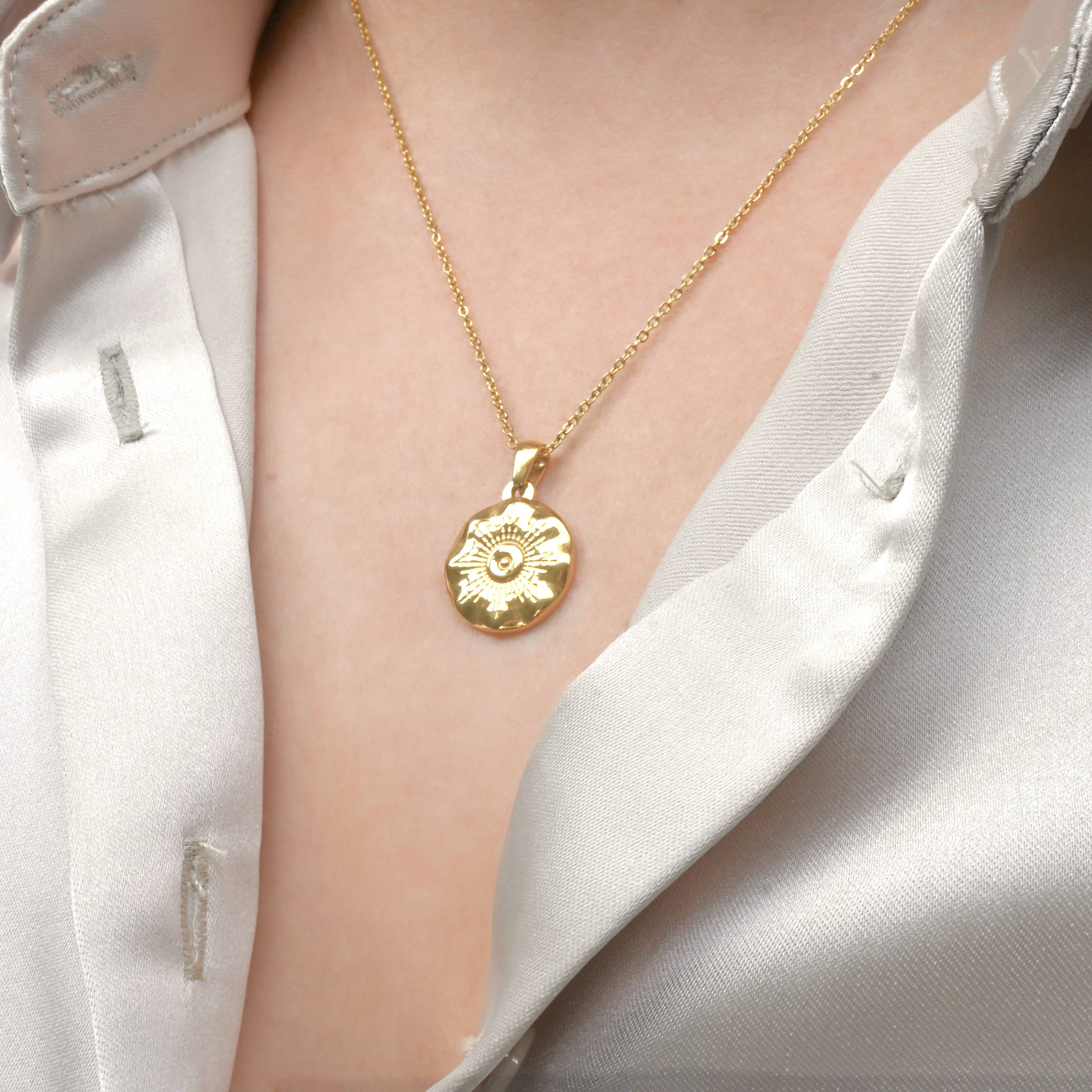 Vintage Style Sun Necklace - Sun Burst Coin Necklace