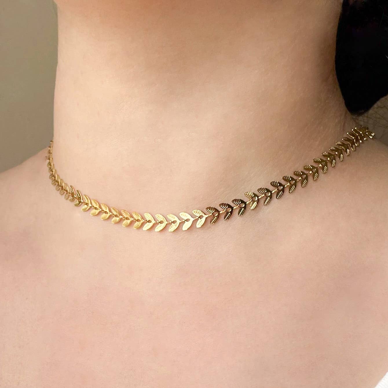 Leaf Chain Necklace- Waterproof Chevron Chain Necklace