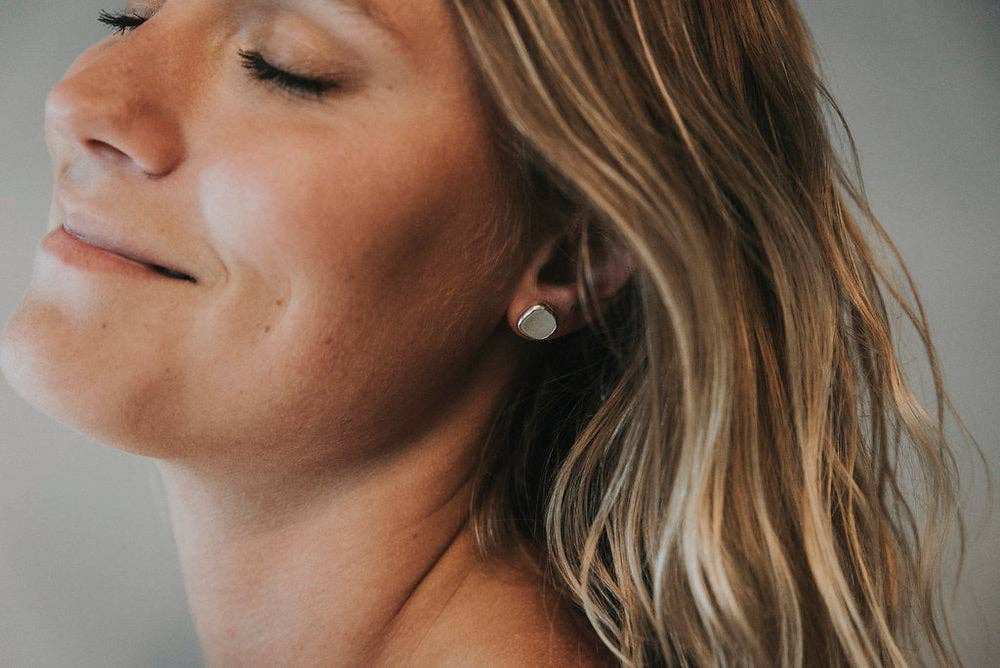 White Sea Glass Stud Earrings