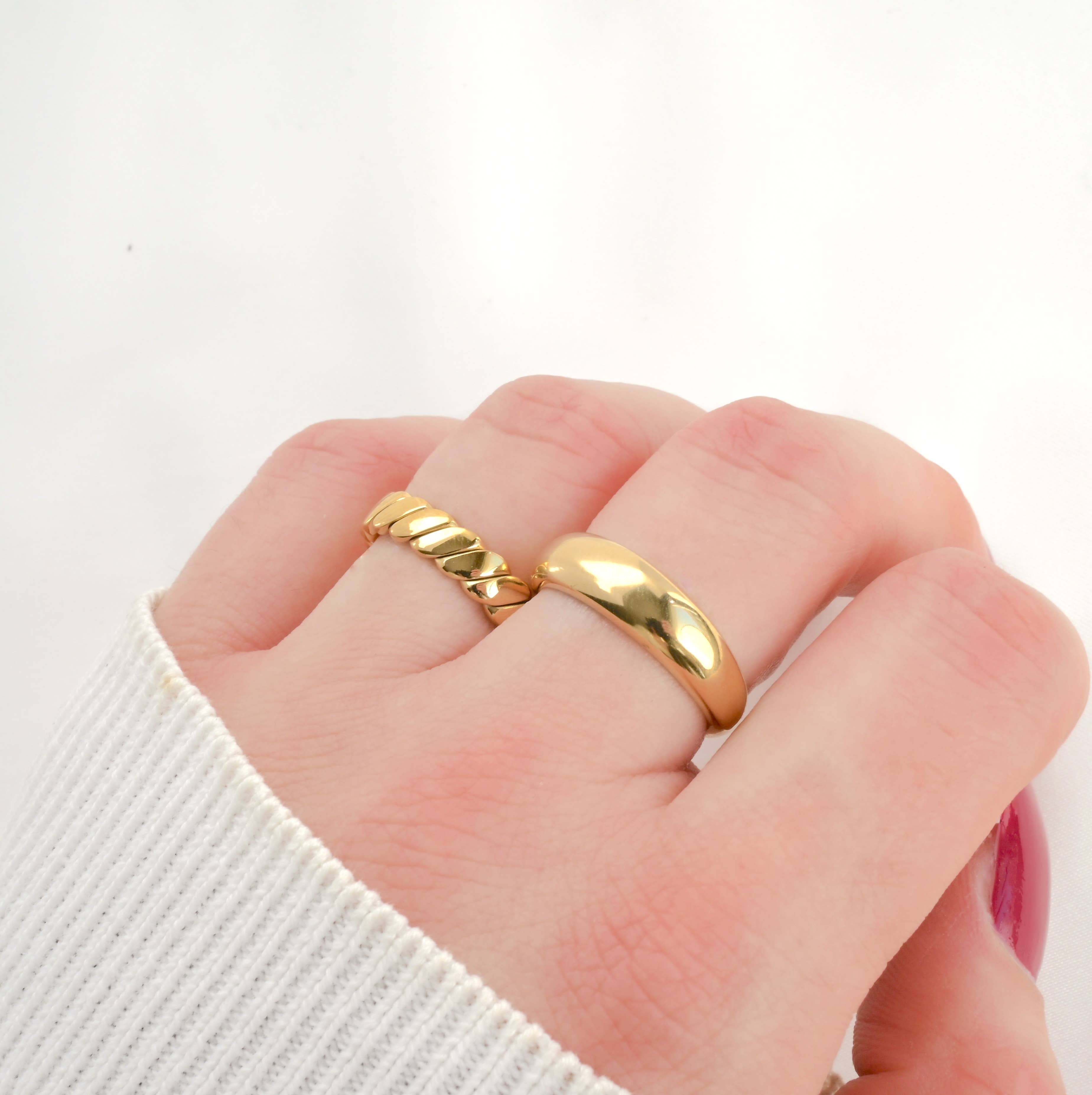 Twisted Bold Ring -  Waterproof Gold Wide Twist Ring