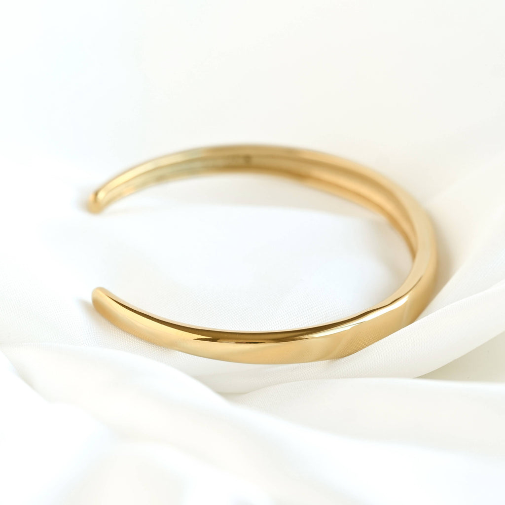 Slim Dome Cuff Bracelet - Adjustable Gold Cuff - Open Bangle