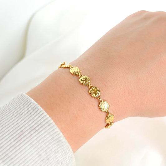 Hammered Square Bead Bracelet - 18k Gold Boho Gold Bracelet