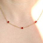 Blueyejewelry - Square Garnet Diamond Necklace - 18k Gold Stainless Steel