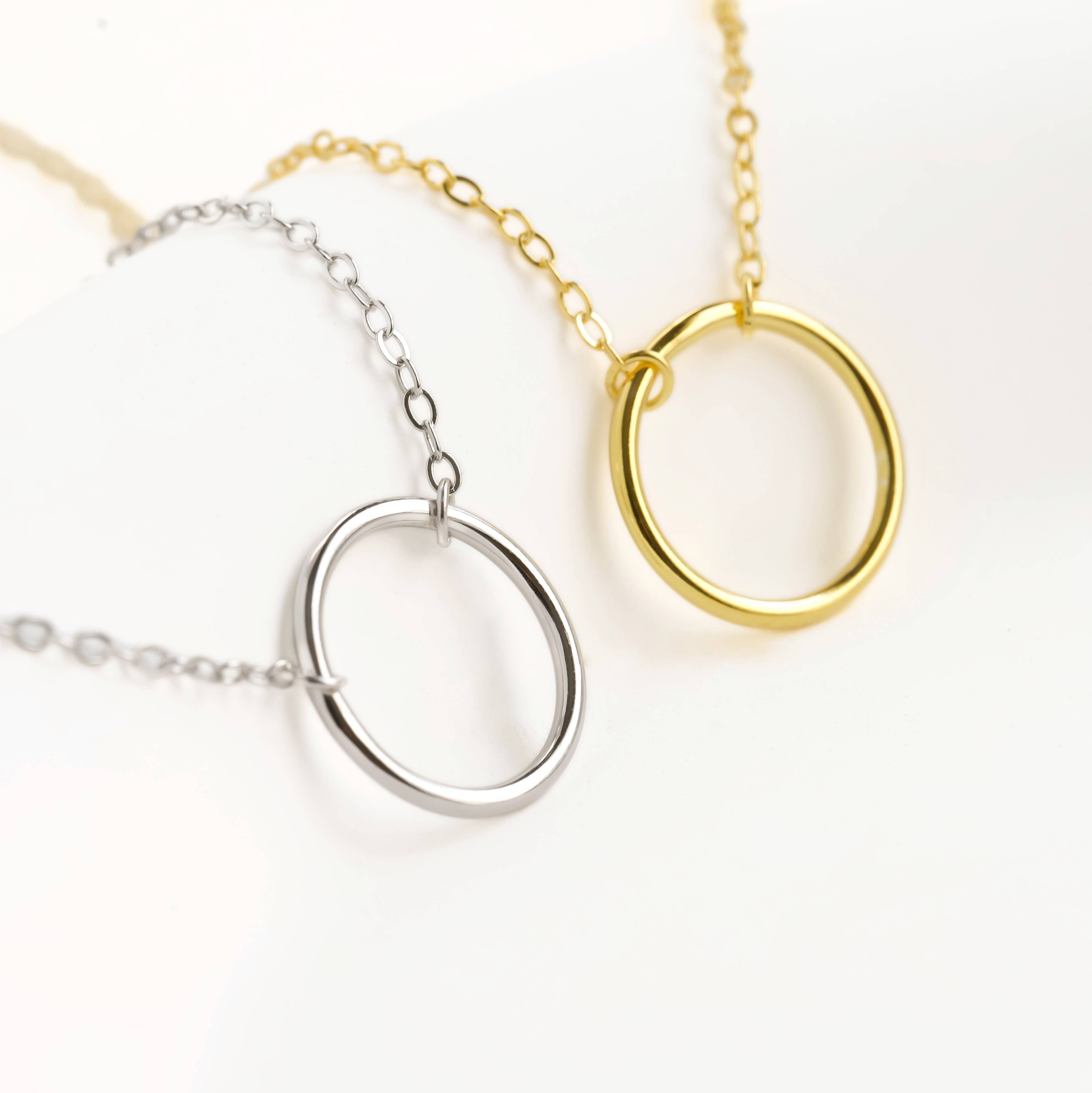 Sterling Silver Circle Link Necklace - Gold Circle Necklace