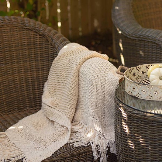 50" x 65" Knitted Cream Cotton Throw